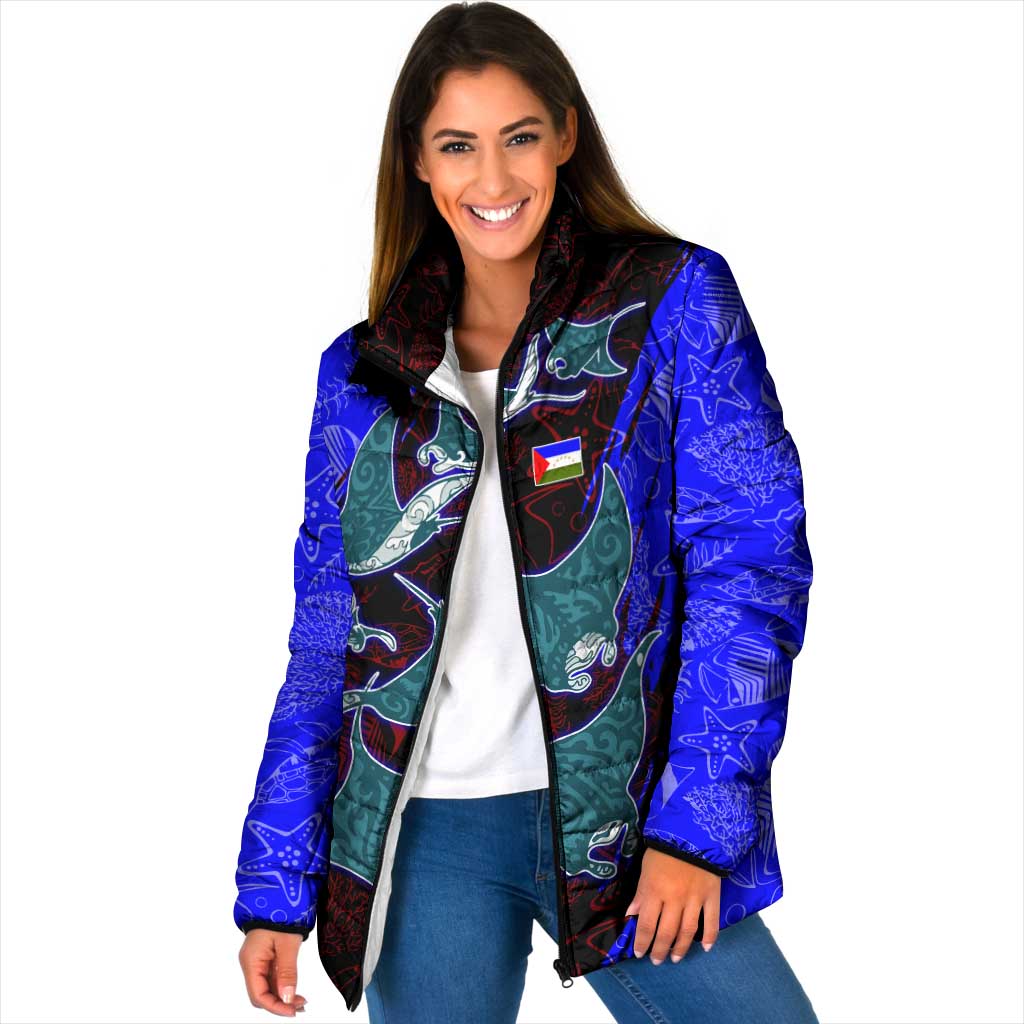 South Caribbean Coast Nicaragua Padded Jacket with Manta Ray Coral Reef and Dive into the Spirit Design - Wonder Print Shop