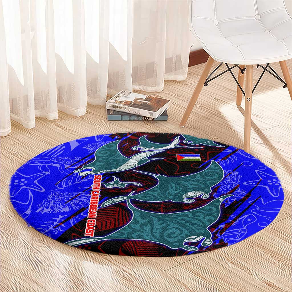 South Caribbean Coast Nicaragua Round Carpet with Manta Ray Coral Reef and Dive into the Spirit Design - Wonder Print Shop