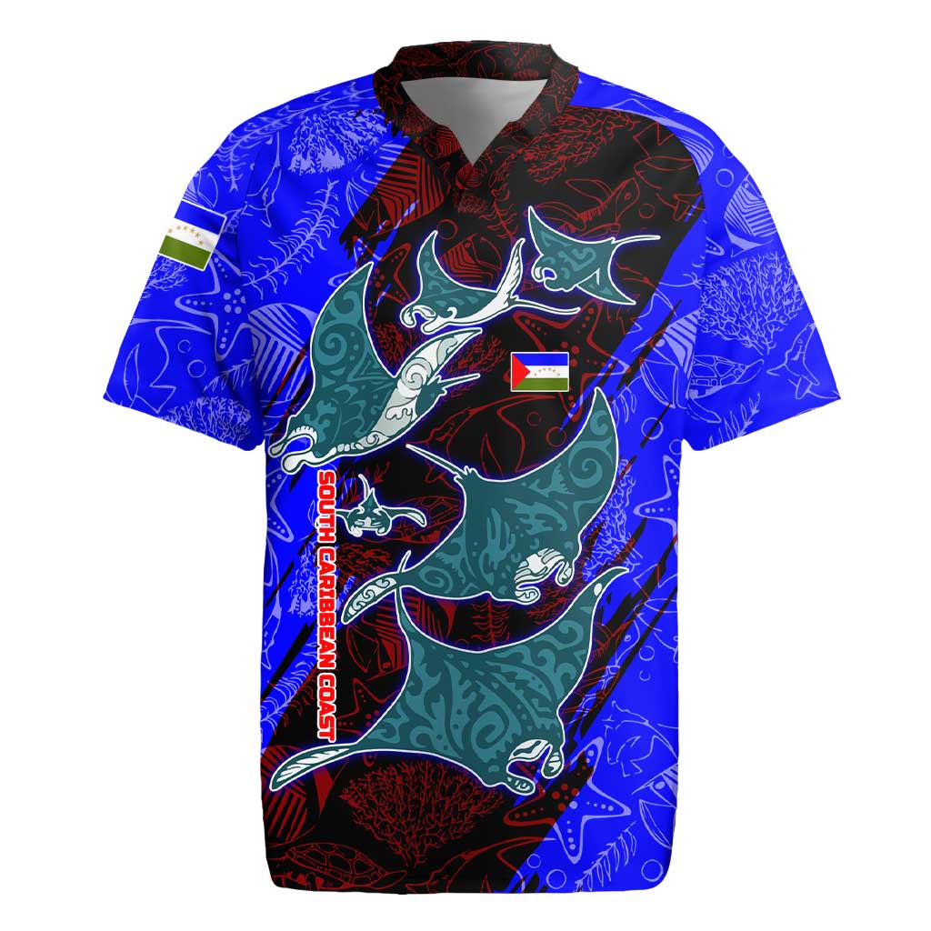 South Caribbean Coast Nicaragua Rugby Jersey with Manta Ray Coral Reef and Dive into the Spirit Design - Wonder Print Shop