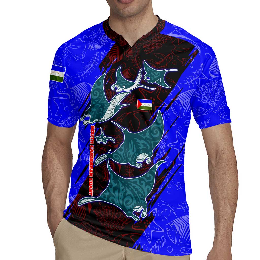 South Caribbean Coast Nicaragua Rugby Jersey with Manta Ray Coral Reef and Dive into the Spirit Design - Wonder Print Shop