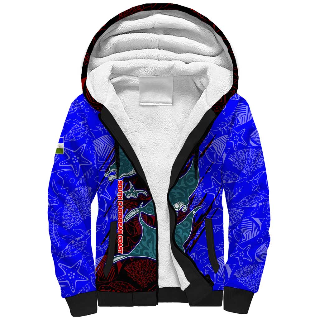 South Caribbean Coast Nicaragua Sherpa Hoodie with Manta Ray Coral Reef and Dive into the Spirit Design - Wonder Print Shop