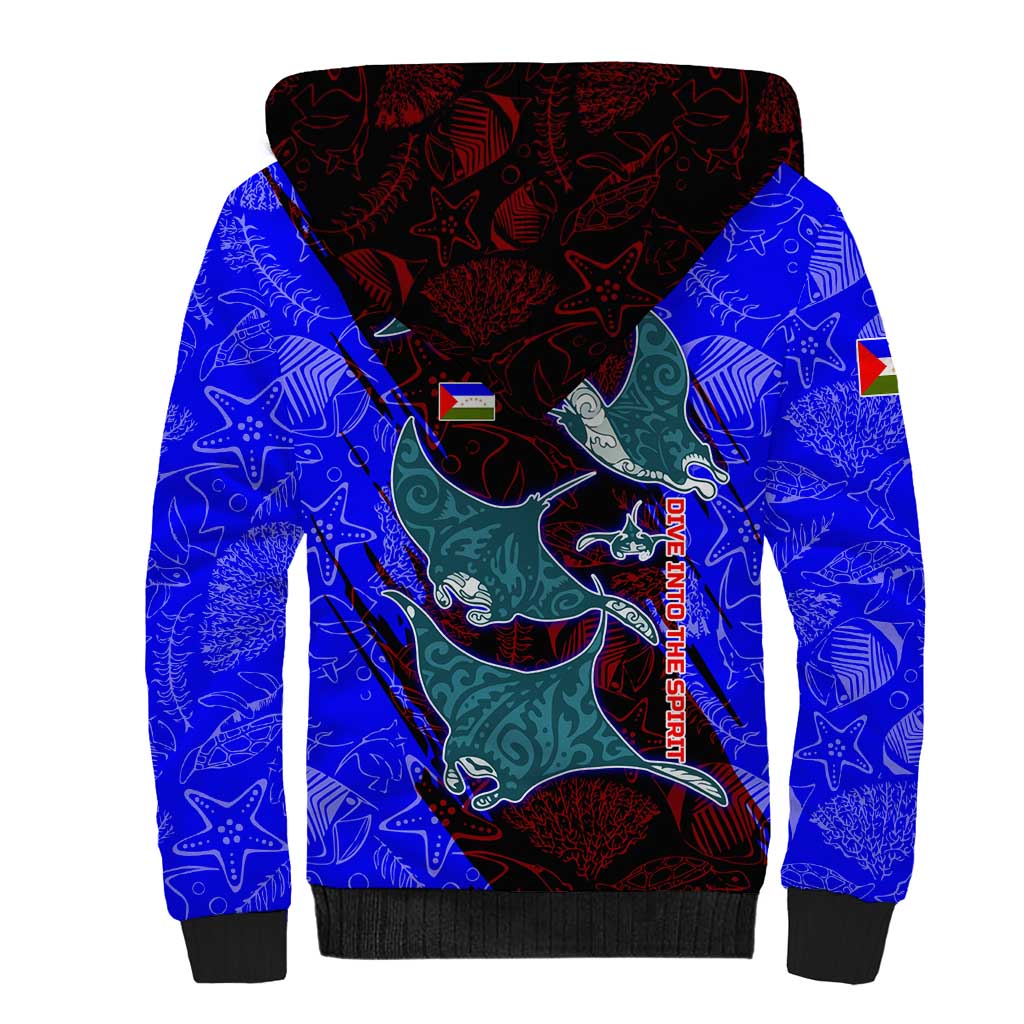 South Caribbean Coast Nicaragua Sherpa Hoodie with Manta Ray Coral Reef and Dive into the Spirit Design - Wonder Print Shop