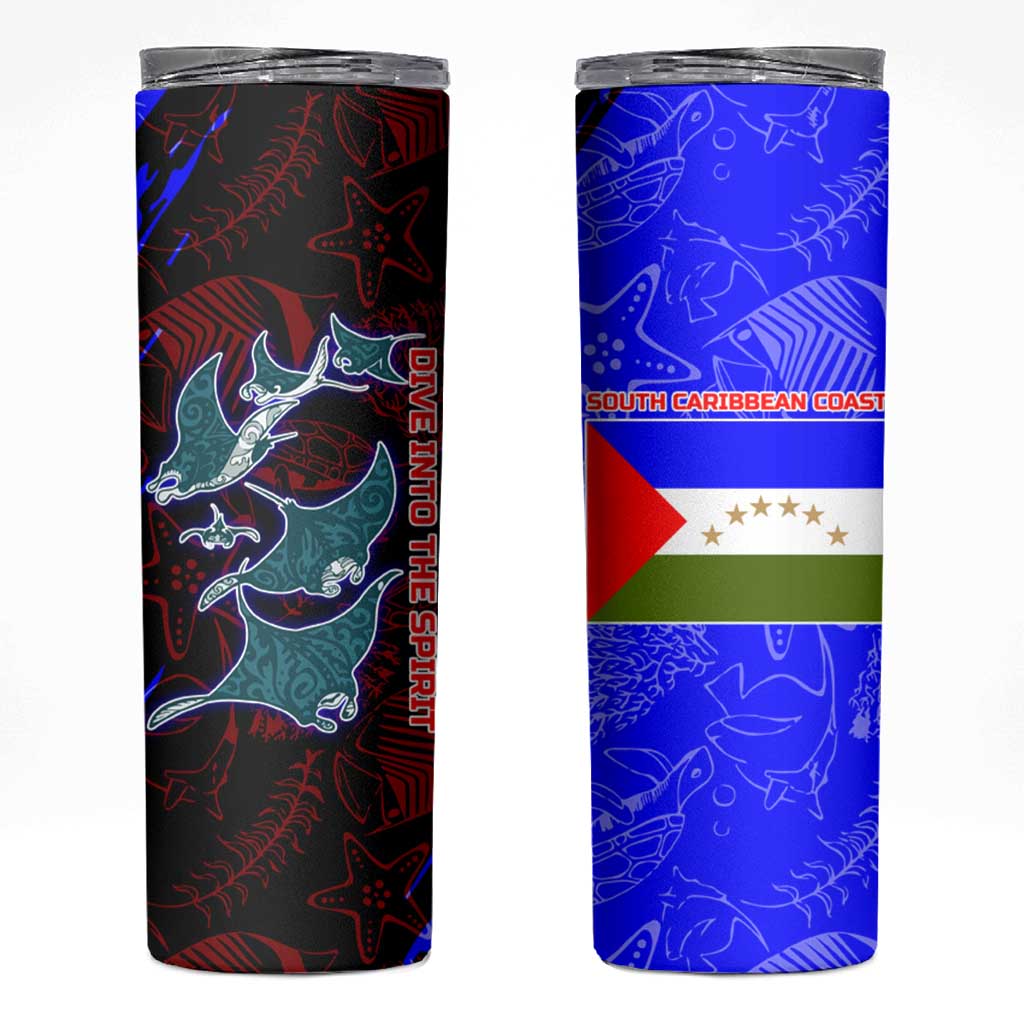 South Caribbean Coast Nicaragua Skinny Tumbler with Manta Ray Coral Reef and Dive into the Spirit Design - Wonder Print Shop