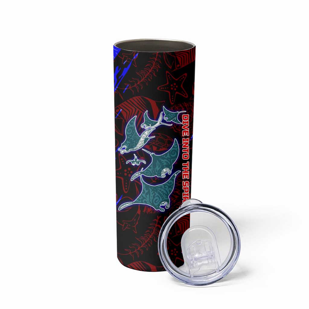 South Caribbean Coast Nicaragua Skinny Tumbler with Manta Ray Coral Reef and Dive into the Spirit Design - Wonder Print Shop