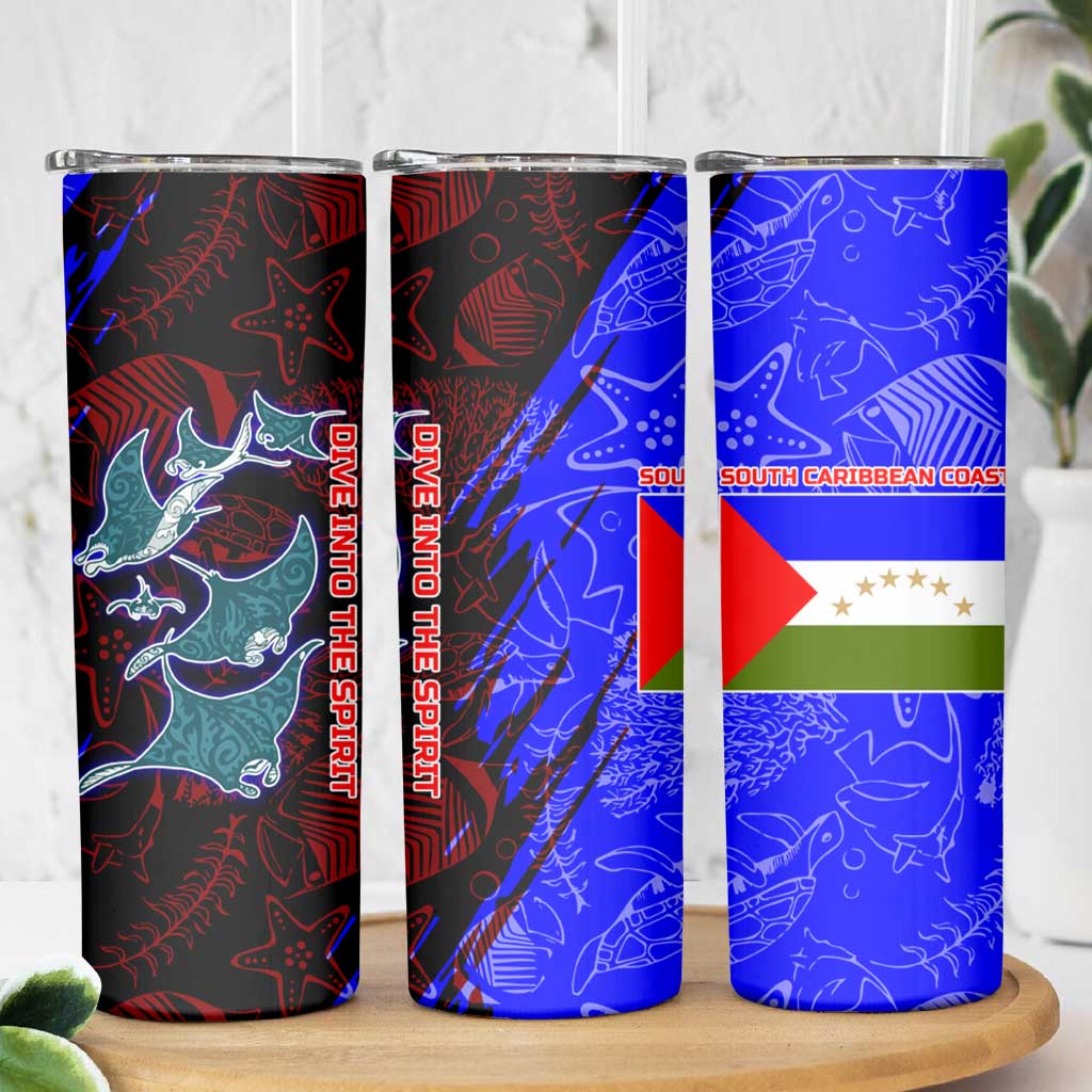 South Caribbean Coast Nicaragua Skinny Tumbler with Manta Ray Coral Reef and Dive into the Spirit Design - Wonder Print Shop