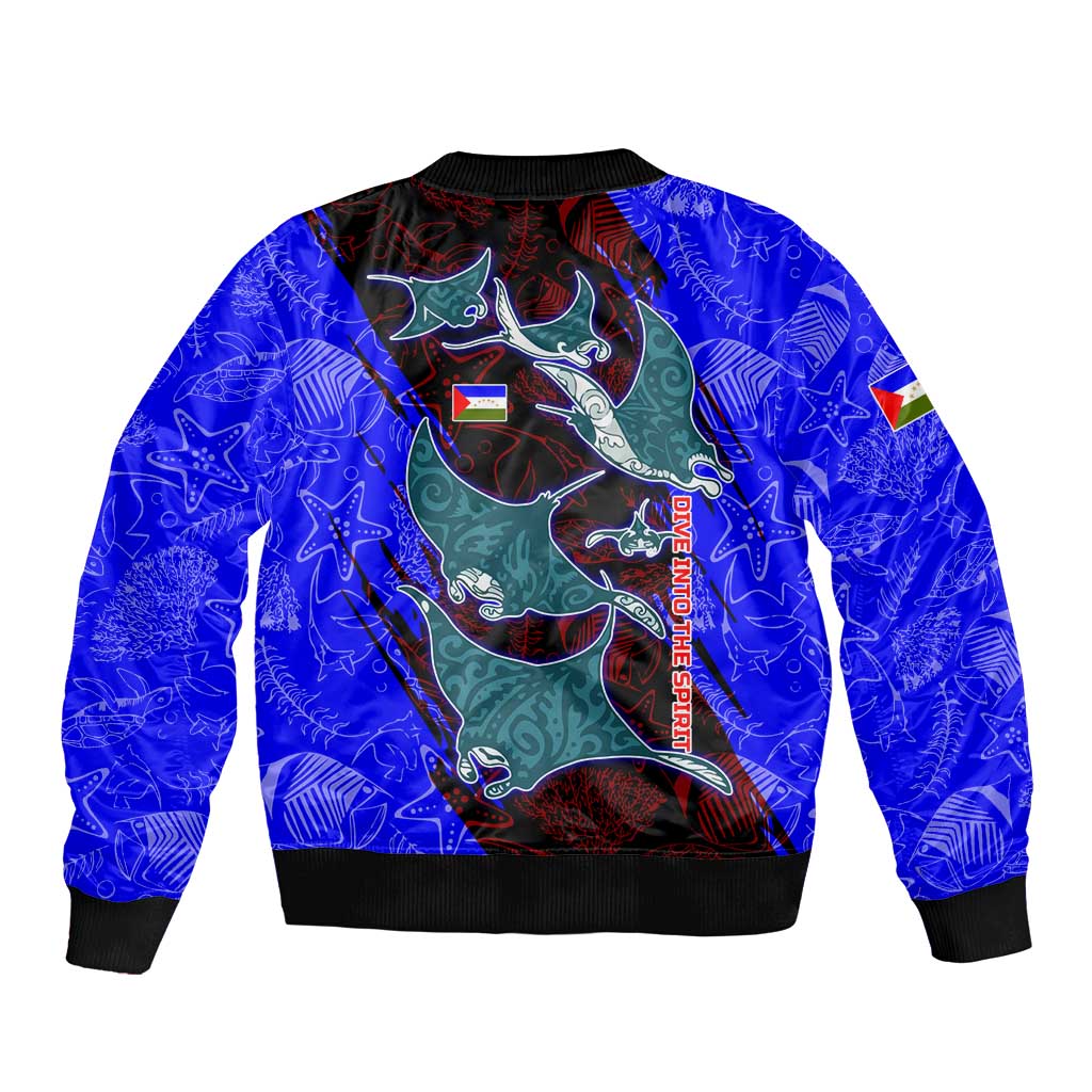South Caribbean Coast Nicaragua Sleeve Zip Bomber Jacket with Manta Ray Coral Reef and Dive into the Spirit Design - Wonder Print Shop