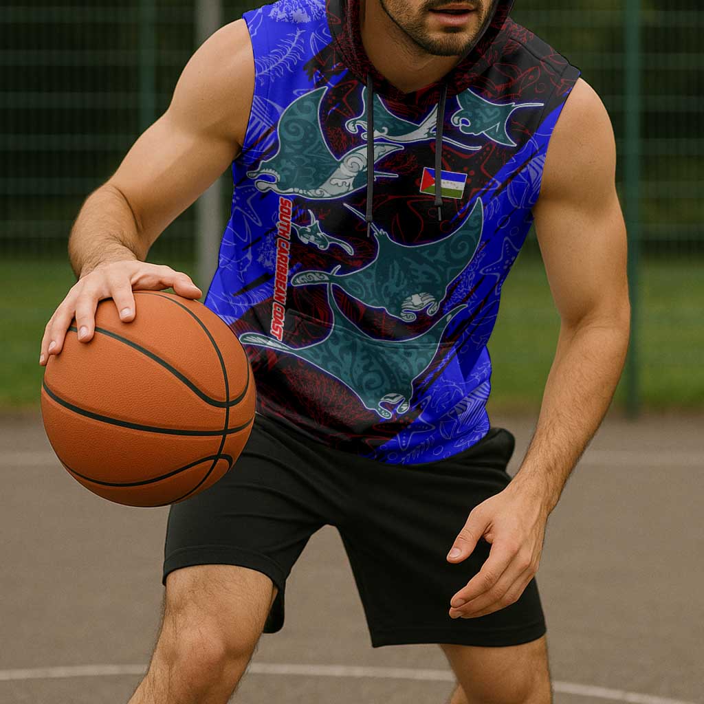 South Caribbean Coast Nicaragua Sleeveless Hoodie with Manta Ray Coral Reef and Dive into the Spirit Design - Wonder Print Shop