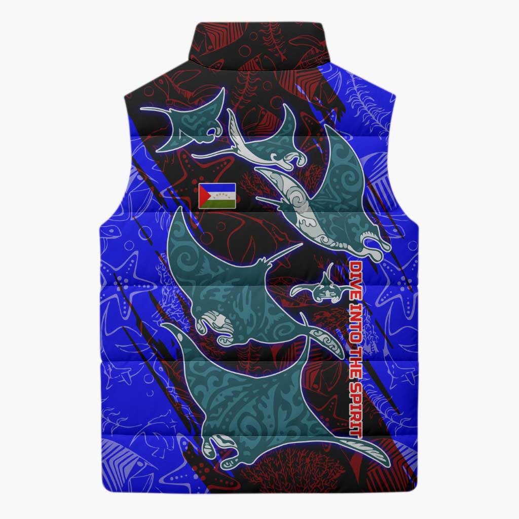 South Caribbean Coast Nicaragua Sleeveless Puffer Jacket with Manta Ray Coral Reef and Dive into the Spirit Design - Wonder Print Shop