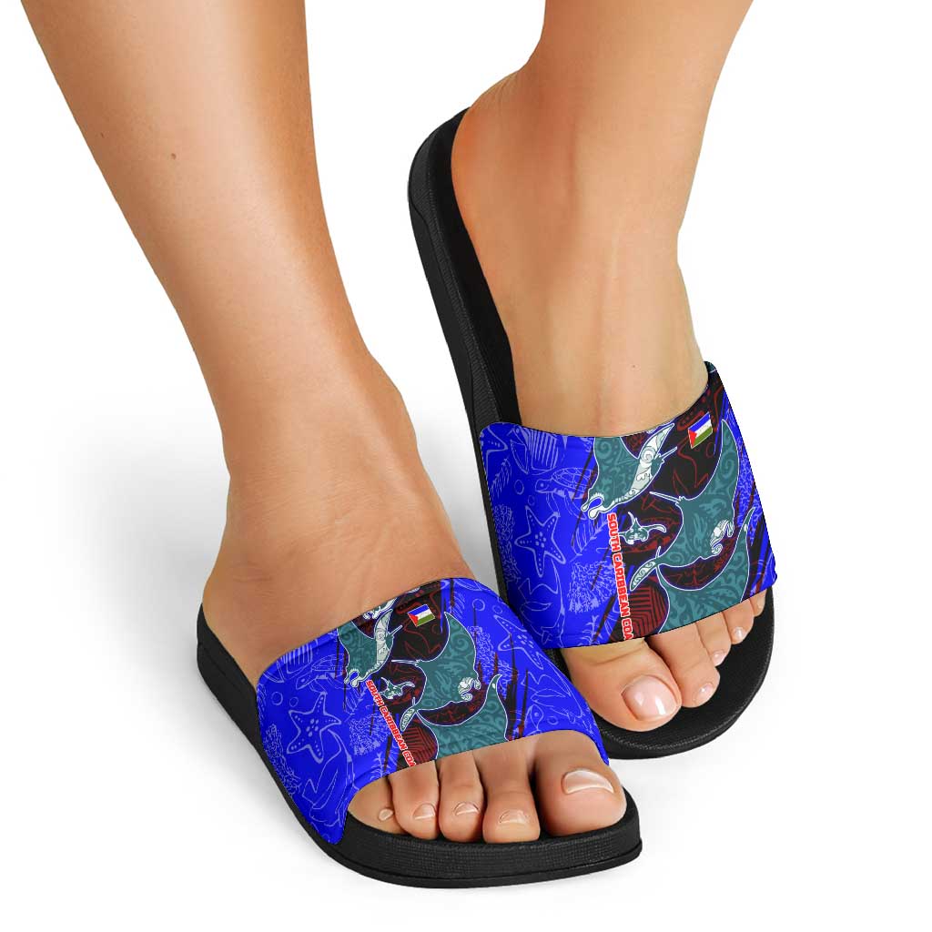 South Caribbean Coast Nicaragua Slide Sandals with Manta Ray Coral Reef and Dive into the Spirit Design - Wonder Print Shop