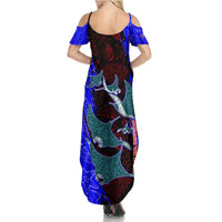 South Caribbean Coast Nicaragua Summer Maxi Dress with Manta Ray Coral Reef and Dive into the Spirit Design - Wonder Print Shop
