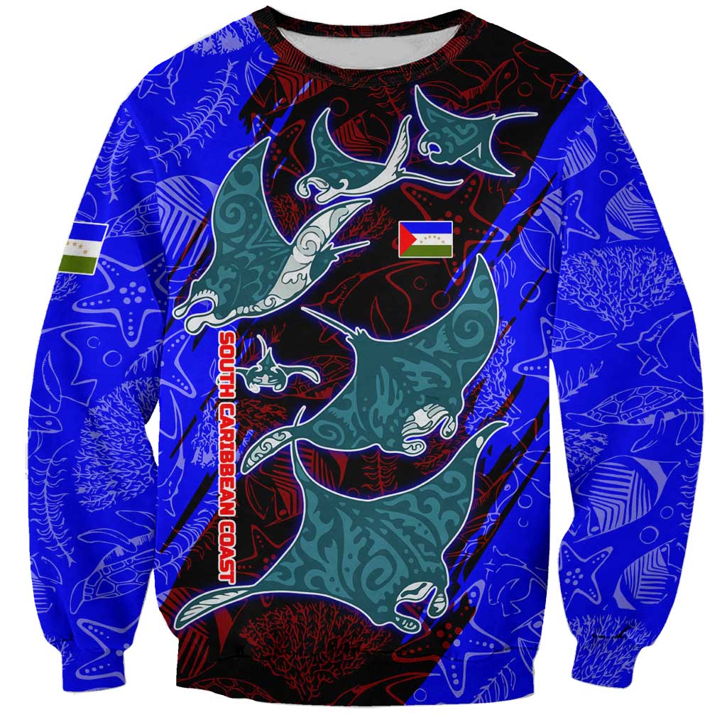South Caribbean Coast Nicaragua Sweatshirt with Manta Ray Coral Reef and Dive into the Spirit Design - Wonder Print Shop