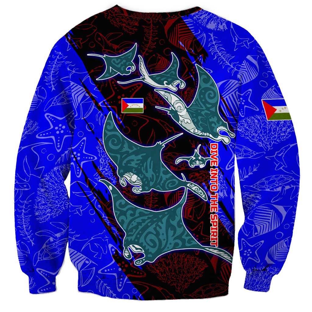 South Caribbean Coast Nicaragua Sweatshirt with Manta Ray Coral Reef and Dive into the Spirit Design - Wonder Print Shop