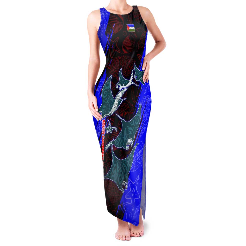 South Caribbean Coast Nicaragua Tank Maxi Dress with Manta Ray Coral Reef and Dive into the Spirit Design - Wonder Print Shop
