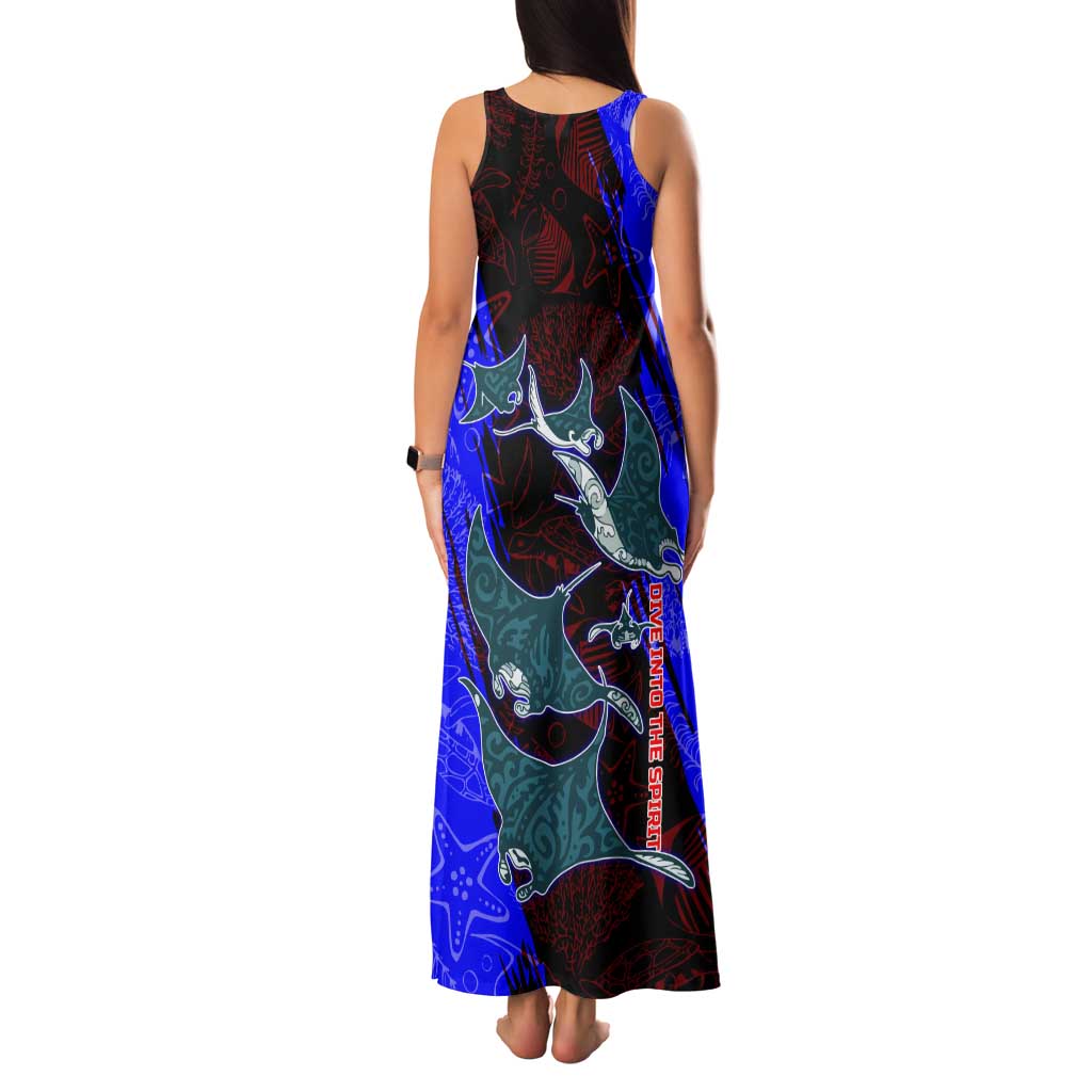 South Caribbean Coast Nicaragua Tank Maxi Dress with Manta Ray Coral Reef and Dive into the Spirit Design - Wonder Print Shop