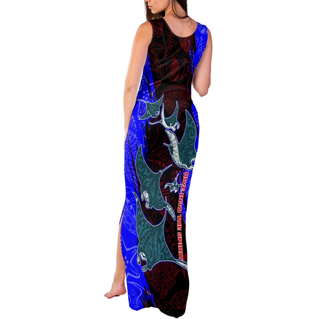 South Caribbean Coast Nicaragua Tank Maxi Dress with Manta Ray Coral Reef and Dive into the Spirit Design - Wonder Print Shop