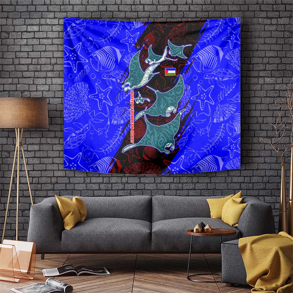 South Caribbean Coast Nicaragua Tapestry with Manta Ray Coral Reef and Dive into the Spirit Design - Wonder Print Shop
