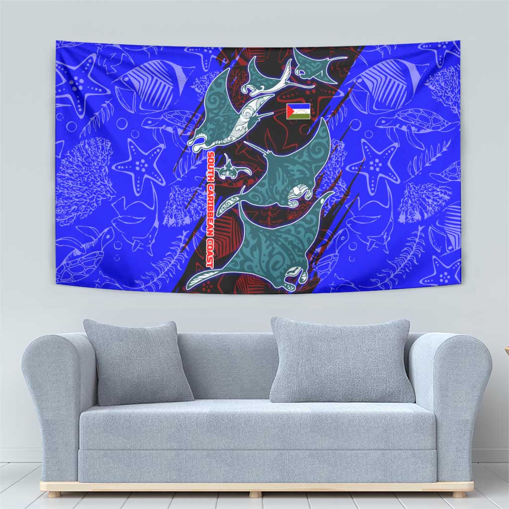 South Caribbean Coast Nicaragua Tapestry with Manta Ray Coral Reef and Dive into the Spirit Design - Wonder Print Shop