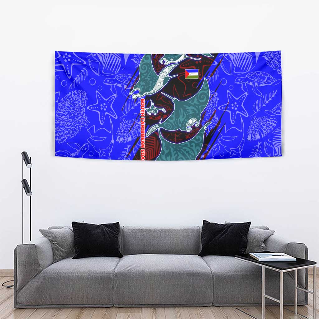 South Caribbean Coast Nicaragua Tapestry with Manta Ray Coral Reef and Dive into the Spirit Design - Wonder Print Shop