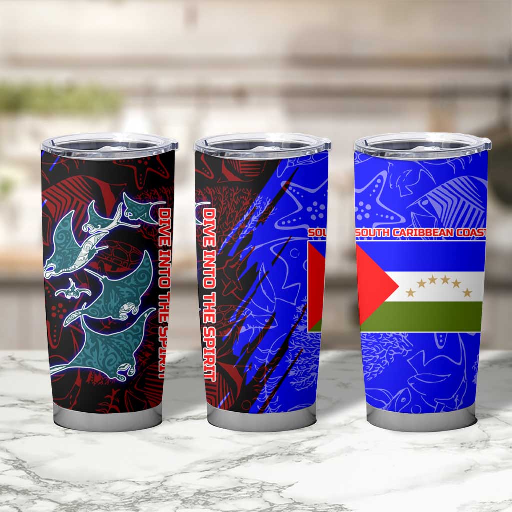 South Caribbean Coast Nicaragua Tumbler Cup with Manta Ray Coral Reef and Dive into the Spirit Design - Wonder Print Shop