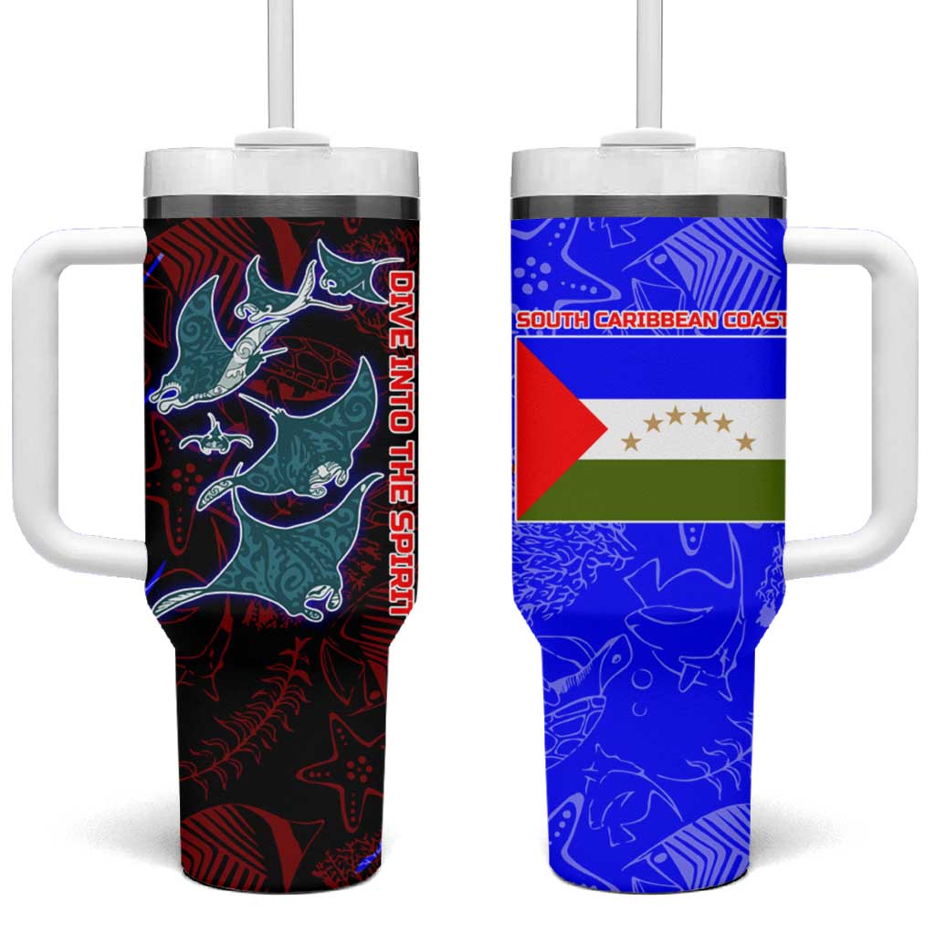 South Caribbean Coast Nicaragua Tumbler With Handle with Manta Ray Coral Reef and Dive into the Spirit Design - Wonder Print Shop