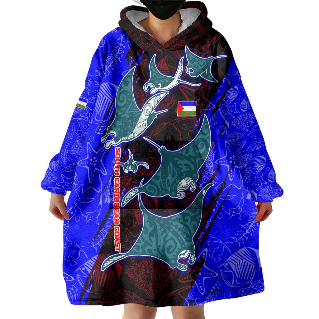 South Caribbean Coast Nicaragua Wearable Blanket Hoodie with Manta Ray Coral Reef and Dive into the Spirit Design - Wonder Print Shop