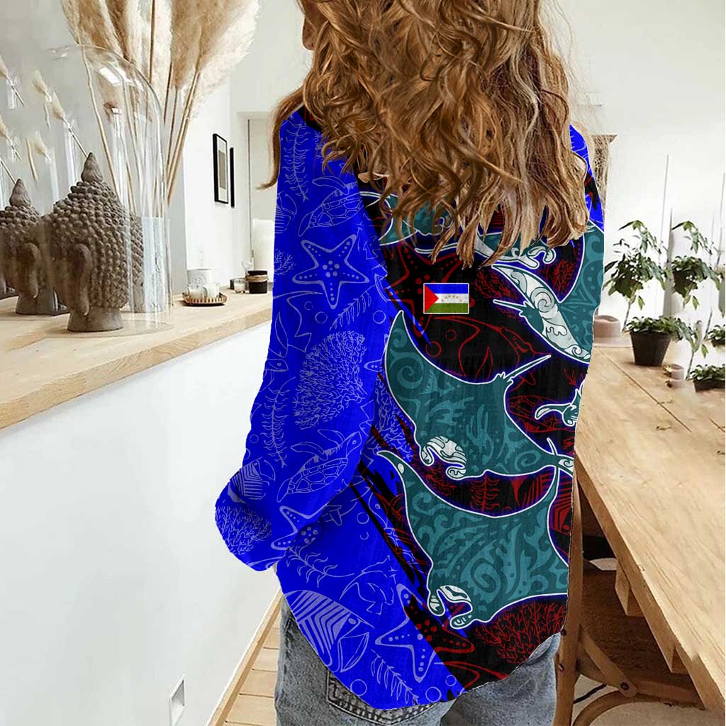 South Caribbean Coast Nicaragua Women Casual Shirt with Manta Ray Coral Reef and Dive into the Spirit Design - Wonder Print Shop