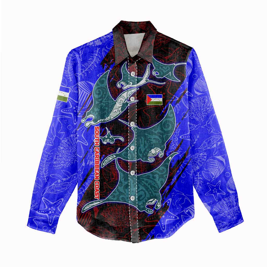 South Caribbean Coast Nicaragua Women Casual Shirt with Manta Ray Coral Reef and Dive into the Spirit Design - Wonder Print Shop