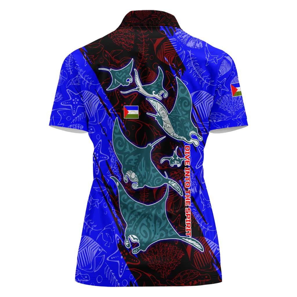 South Caribbean Coast Nicaragua Women Polo Shirt with Manta Ray Coral Reef and Dive into the Spirit Design - Wonder Print Shop