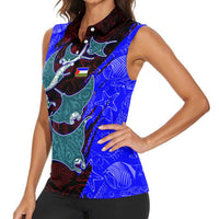South Caribbean Coast Nicaragua Women Sleeveless Polo Shirt with Manta Ray Coral Reef and Dive into the Spirit Design - Wonder Print Shop