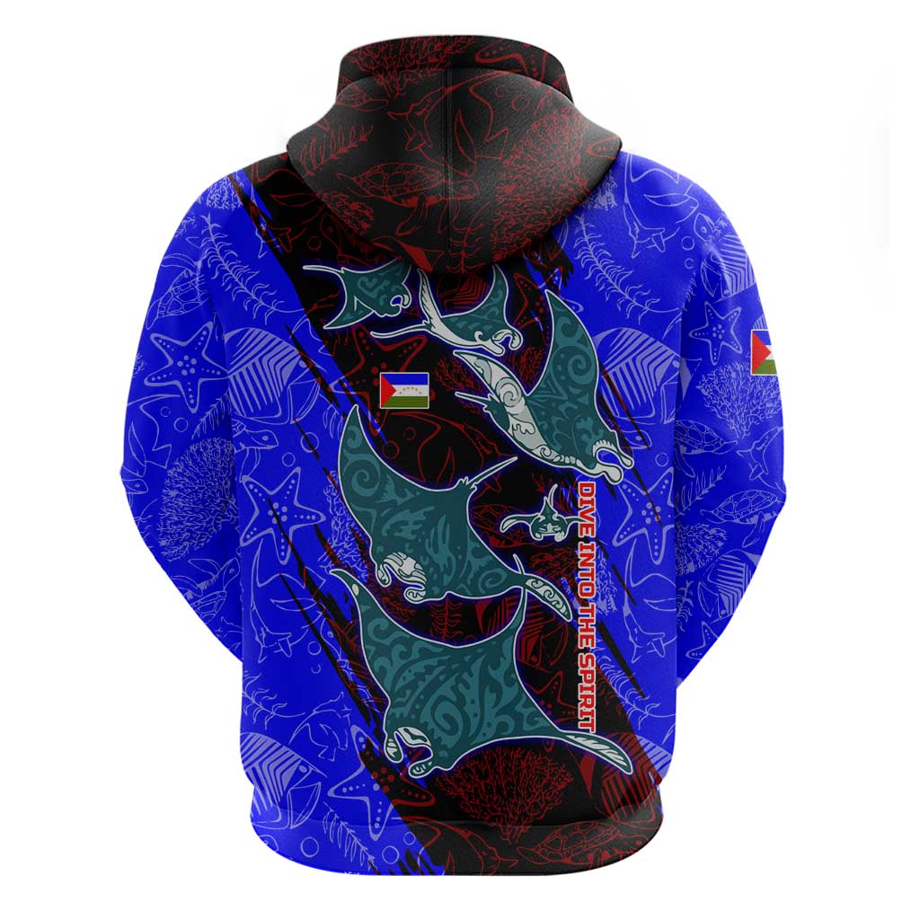 South Caribbean Coast Nicaragua Zip Hoodie with Manta Ray Coral Reef and Dive into the Spirit Design - Wonder Print Shop
