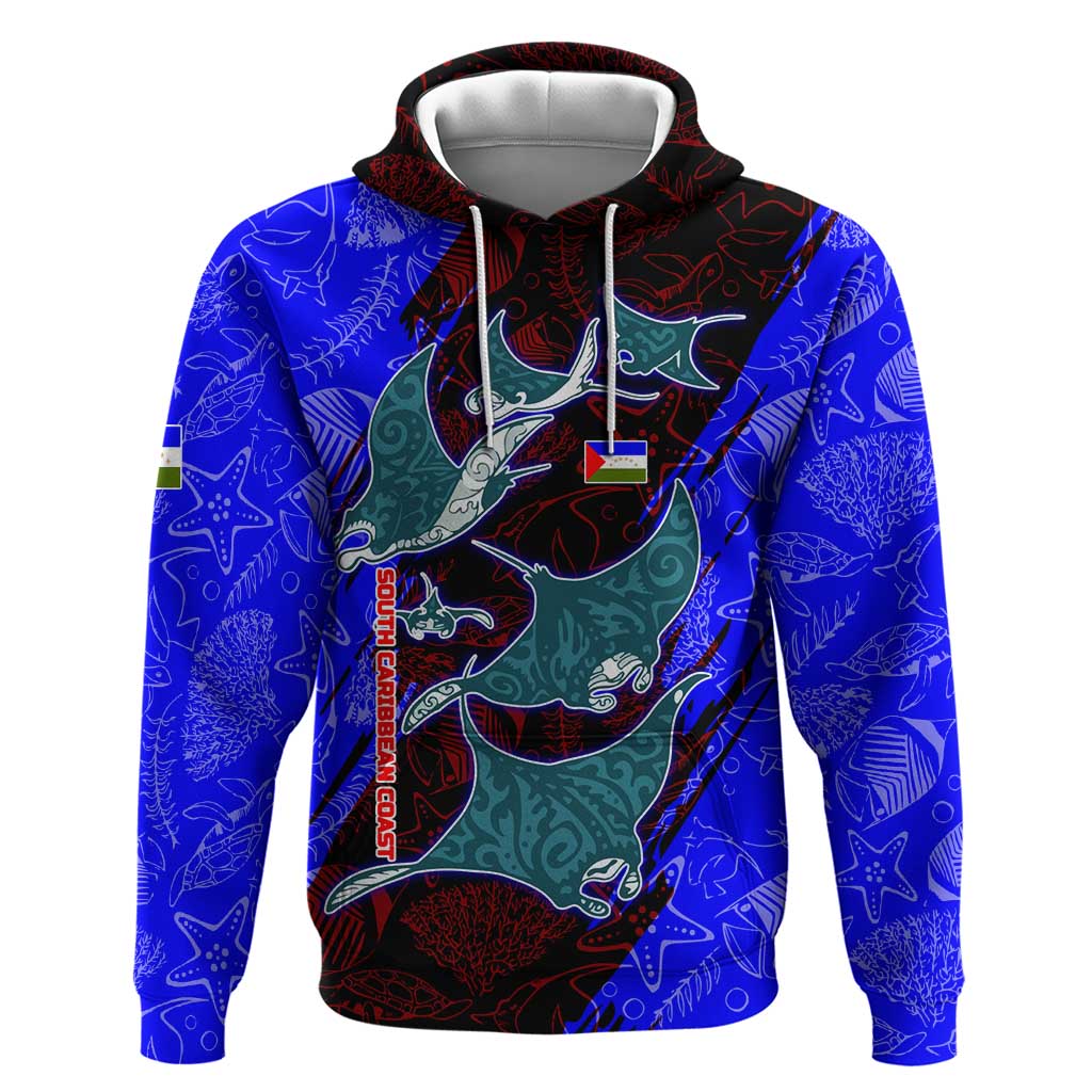 South Caribbean Coast Nicaragua Zip Hoodie with Manta Ray Coral Reef and Dive into the Spirit Design - Wonder Print Shop