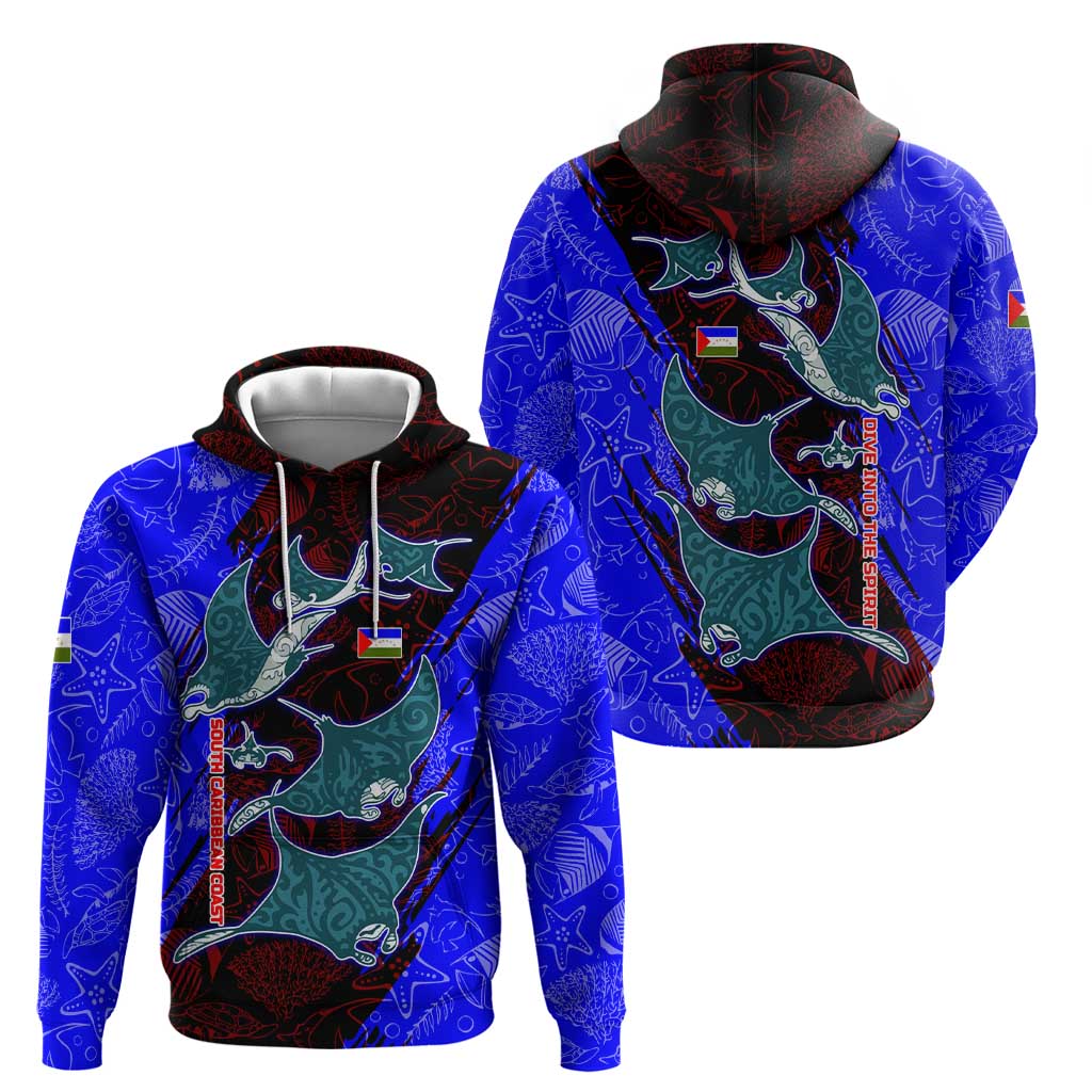 South Caribbean Coast Nicaragua Zip Hoodie with Manta Ray Coral Reef and Dive into the Spirit Design - Wonder Print Shop