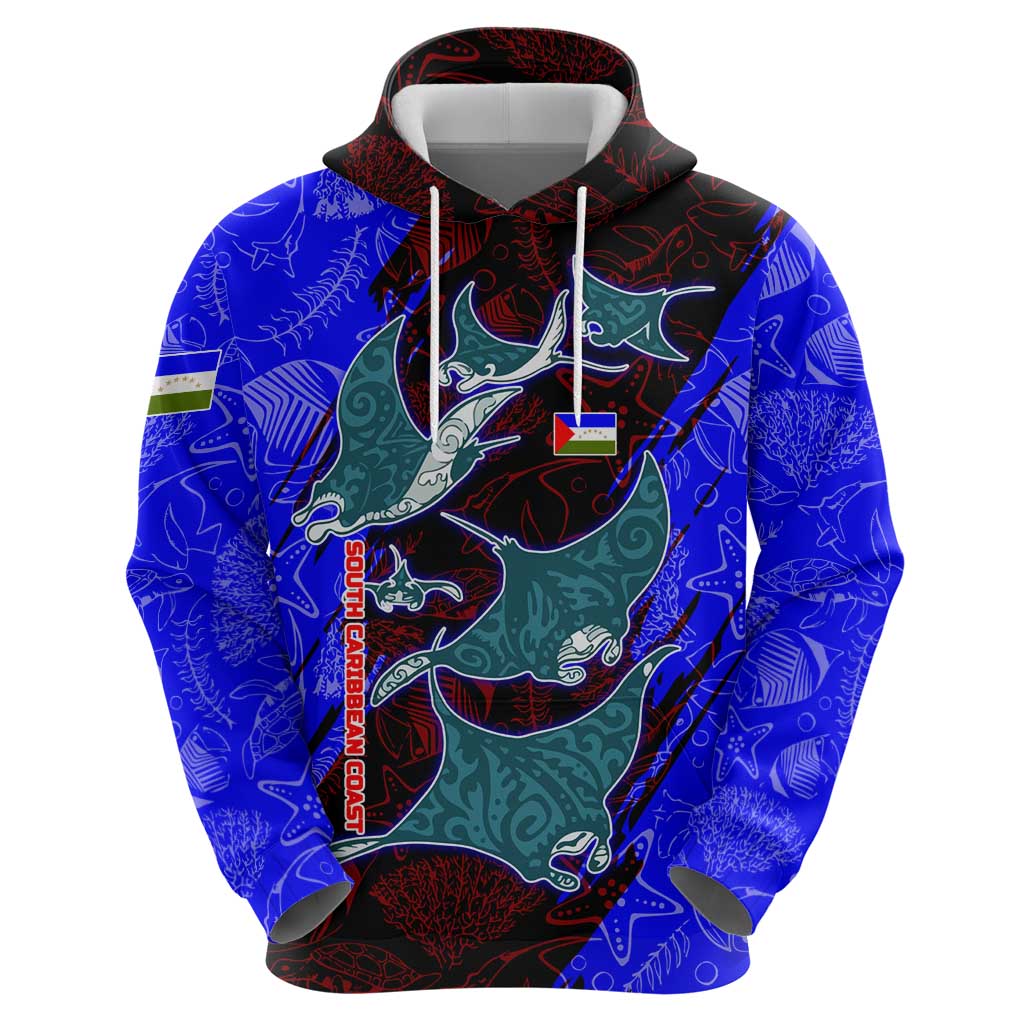 South Caribbean Coast Nicaragua Zip Hoodie with Manta Ray Coral Reef and Dive into the Spirit Design - Wonder Print Shop