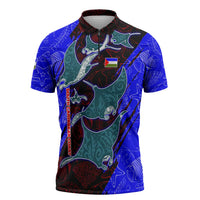 South Caribbean Coast Nicaragua Zipper Polo Shirt with Manta Ray Coral Reef and Dive into the Spirit Design - Wonder Print Shop