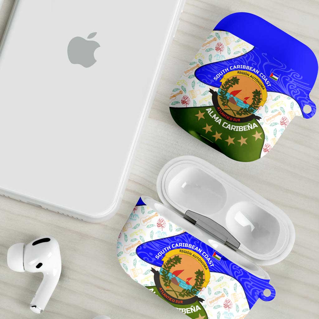 Nicaragua South Caribbean Coast AirPods Case with Regional Seal and Ocean Shell Pattern Alma Caribeña Design - Wonder Print Shop
