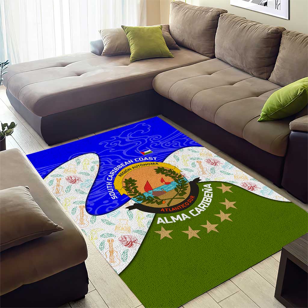Nicaragua South Caribbean Coast Area Rug with Regional Seal and Ocean Shell Pattern Alma Caribeña Design - Wonder Print Shop
