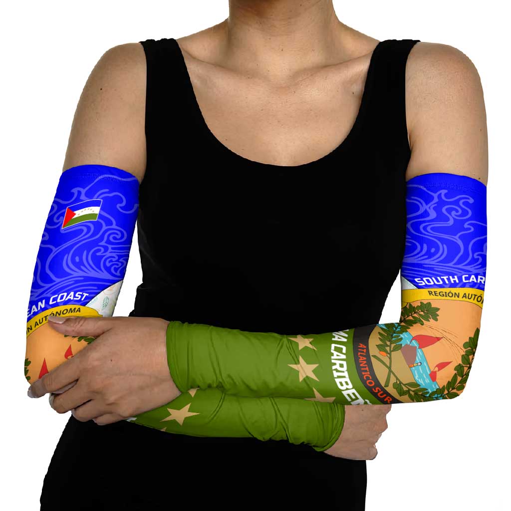 Nicaragua South Caribbean Coast Arm Sleeves with Regional Seal and Ocean Shell Pattern Alma Caribeña Design - Wonder Print Shop