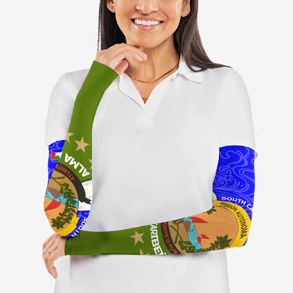Nicaragua South Caribbean Coast Arm Sleeves with Regional Seal and Ocean Shell Pattern Alma Caribeña Design - Wonder Print Shop
