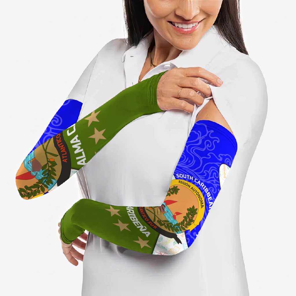 Nicaragua South Caribbean Coast Arm Sleeves with Regional Seal and Ocean Shell Pattern Alma Caribeña Design - Wonder Print Shop