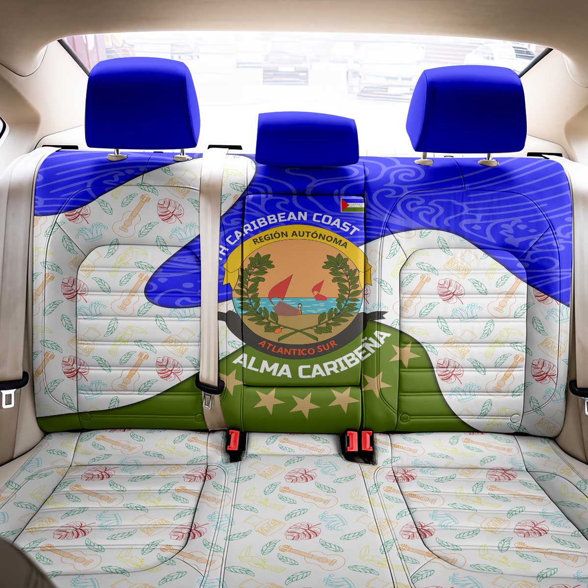 Nicaragua South Caribbean Coast Back Car Seat Cover with Regional Seal and Ocean Shell Pattern Alma Caribeña Design - Wonder Print Shop