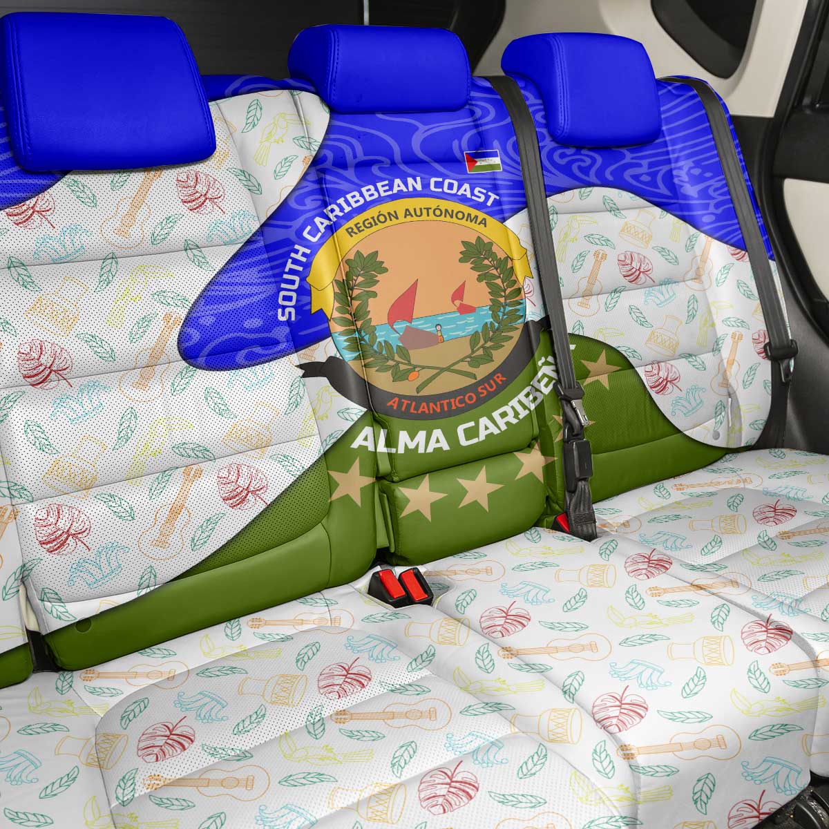 Nicaragua South Caribbean Coast Back Car Seat Cover with Regional Seal and Ocean Shell Pattern Alma Caribeña Design - Wonder Print Shop