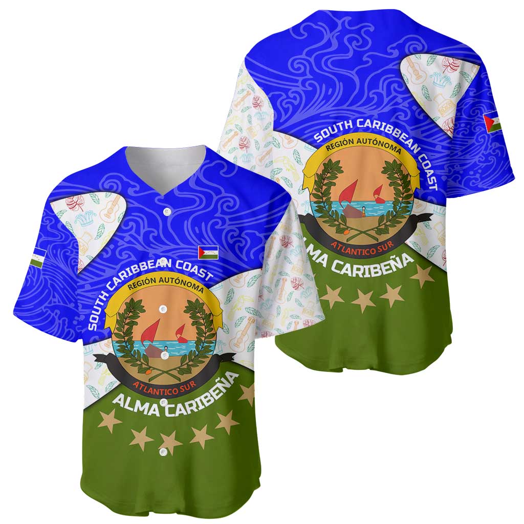 Nicaragua South Caribbean Coast Baseball Jersey with Regional Seal and Ocean Shell Pattern Alma Caribeña Design - Wonder Print Shop