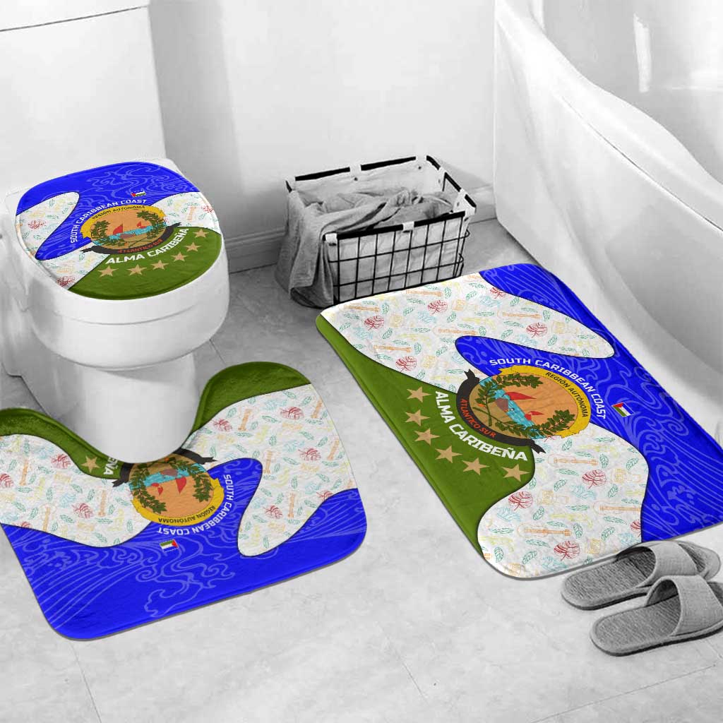 Nicaragua South Caribbean Coast Bathroom Set with Regional Seal and Ocean Shell Pattern Alma Caribeña Design - Wonder Print Shop