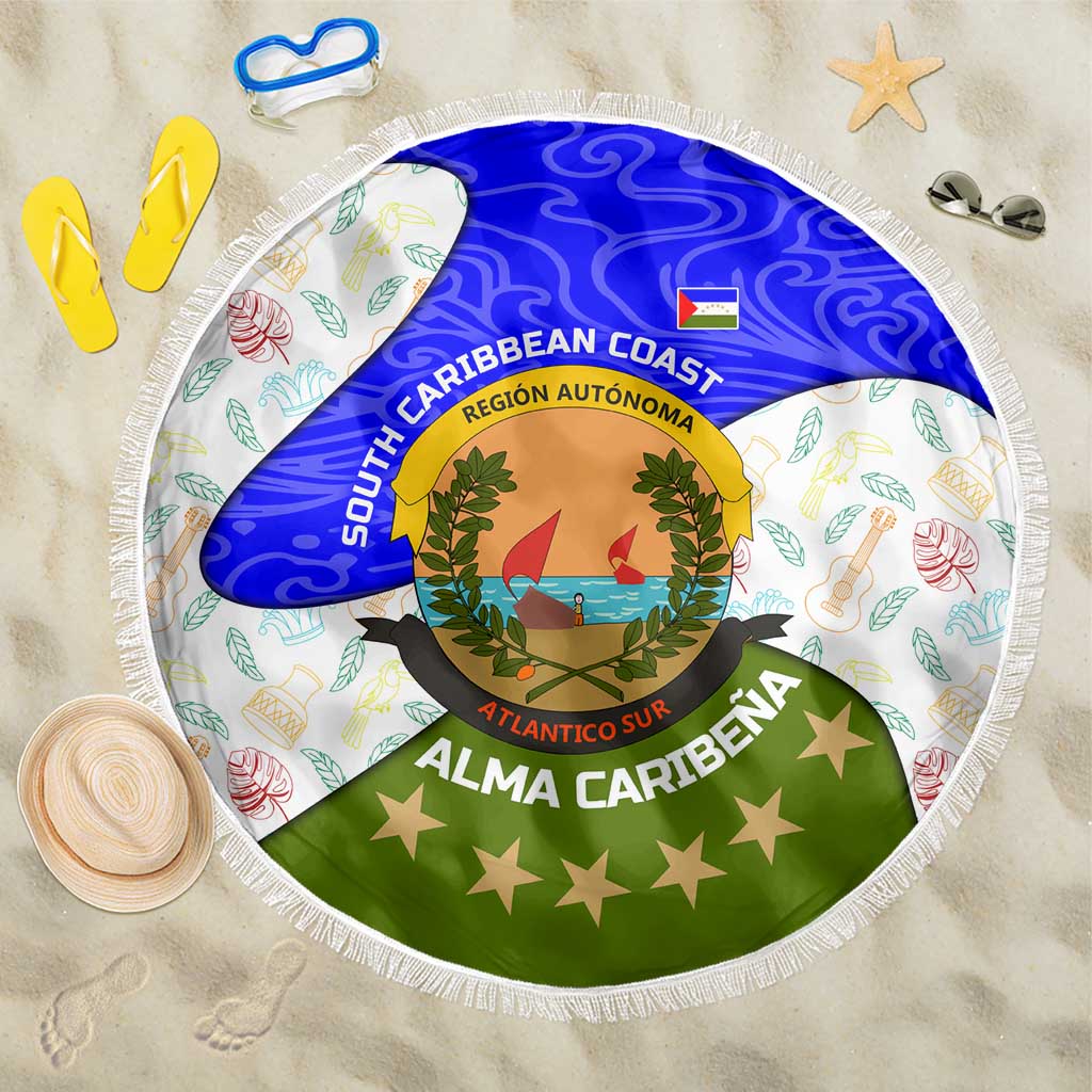 Nicaragua South Caribbean Coast Beach Blanket with Regional Seal and Ocean Shell Pattern Alma Caribeña Design - Wonder Print Shop
