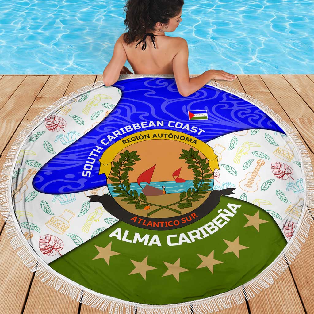 Nicaragua South Caribbean Coast Beach Blanket with Regional Seal and Ocean Shell Pattern Alma Caribeña Design - Wonder Print Shop