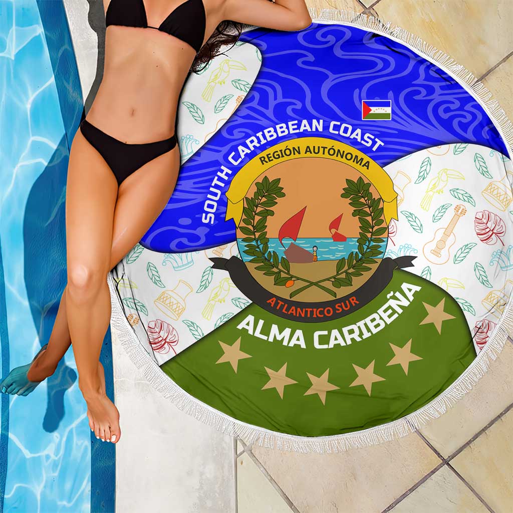 Nicaragua South Caribbean Coast Beach Blanket with Regional Seal and Ocean Shell Pattern Alma Caribeña Design - Wonder Print Shop