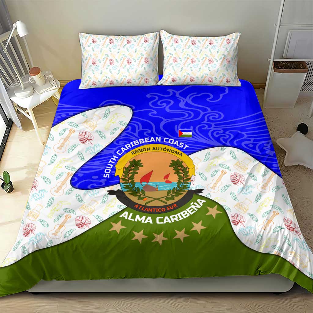 Nicaragua South Caribbean Coast Bedding Set with Regional Seal and Ocean Shell Pattern Alma Caribeña Design - Wonder Print Shop