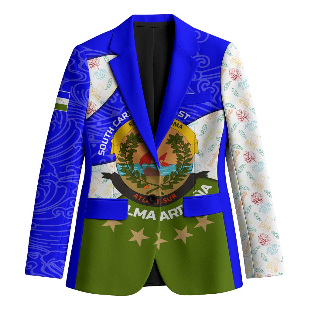 Nicaragua South Caribbean Coast Blazer with Regional Seal and Ocean Shell Pattern Alma Caribeña Design - Wonder Print Shop