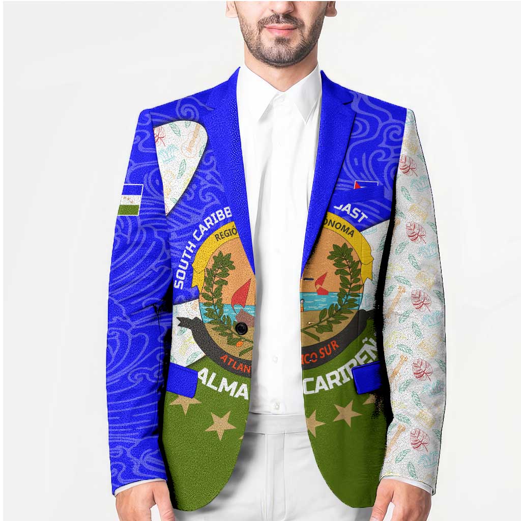 Nicaragua South Caribbean Coast Blazer with Regional Seal and Ocean Shell Pattern Alma Caribeña Design - Wonder Print Shop