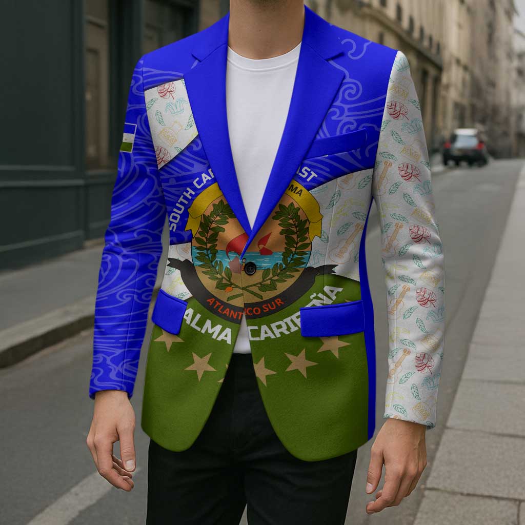 Nicaragua South Caribbean Coast Blazer with Regional Seal and Ocean Shell Pattern Alma Caribeña Design - Wonder Print Shop